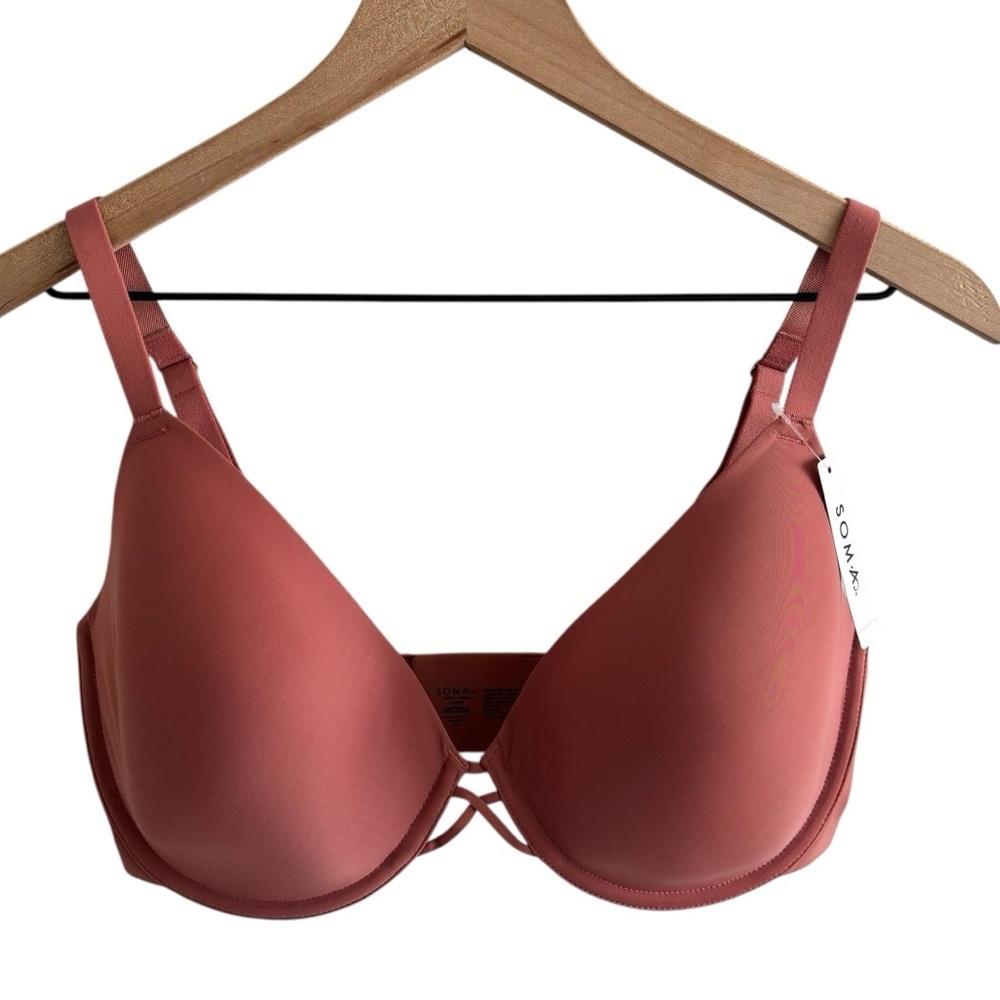 Soma Lightly Lined Plunge Bra 36DDD Clay Rose Underwire Convertible NWT